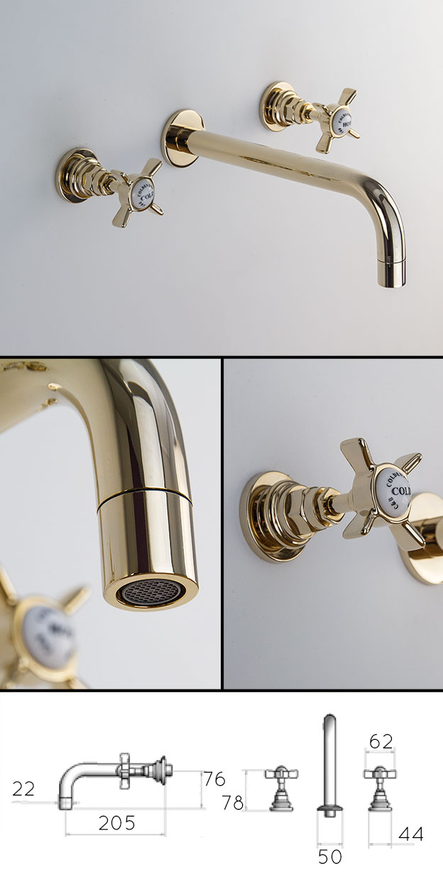Goldene wandmontierte Waschbeckenarmatur (43DD)