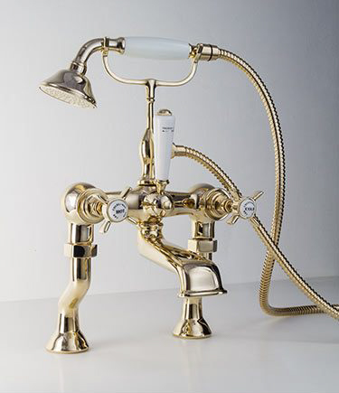 Goldene Wannenfüllarmatur mit Handbrause (43HH)