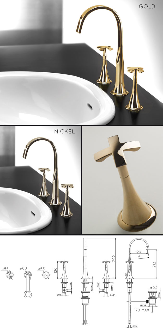 Coox Goldene Drei-Loch-Armatur fr Waschbecken (43B)
