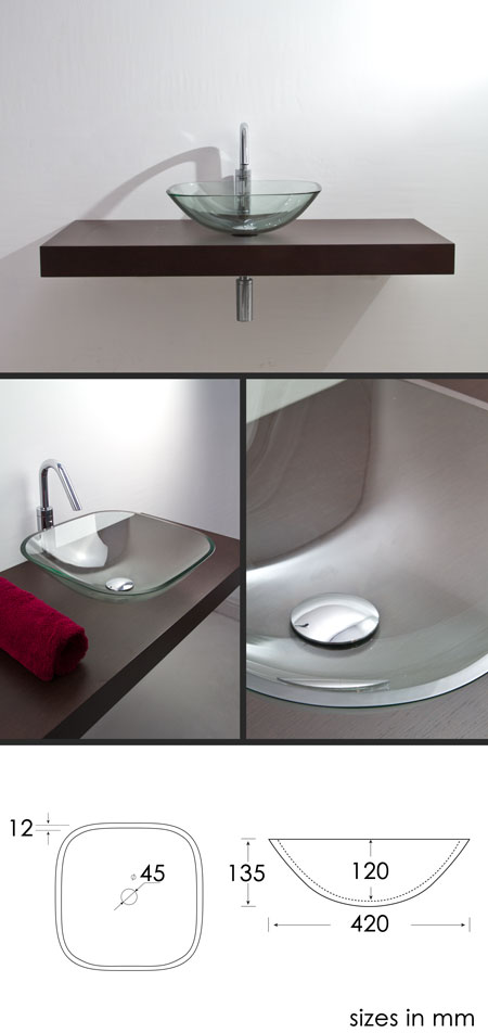 Quadratisches Klarglas-Waschbecken (65R)